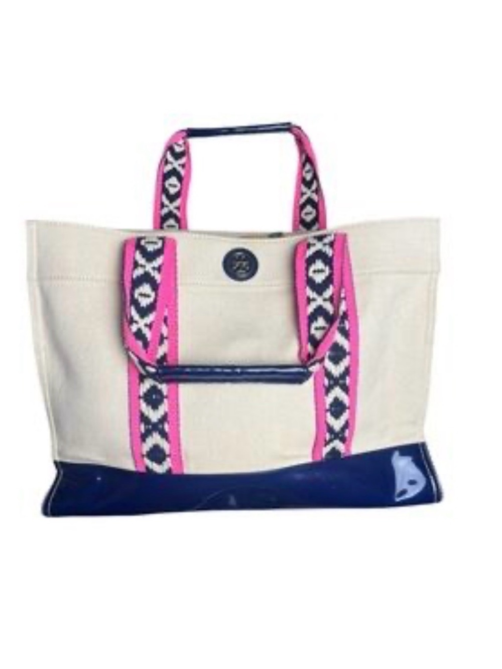 Canvas Tote Bag with Pink & Navy Accents In Great Condition